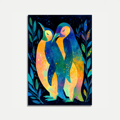 Affiche Pingouins Colorés S'Embrassant