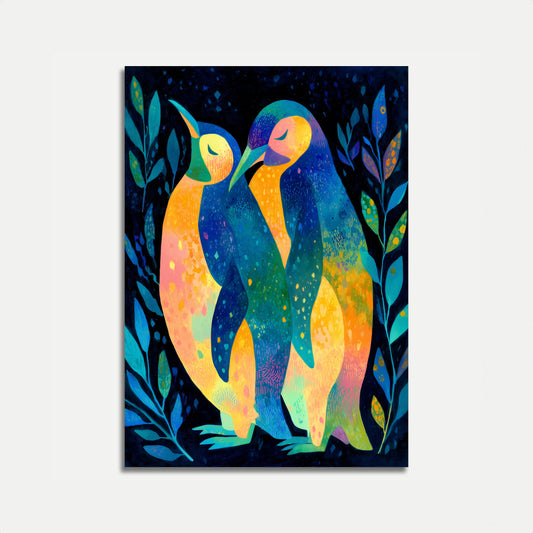 Colorful Penguins Embracing Poster