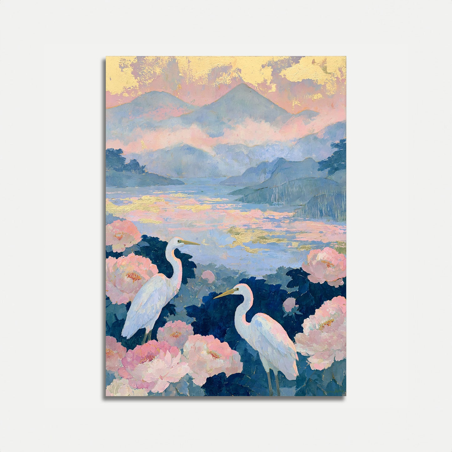 Affiches des hérons au bord du lac