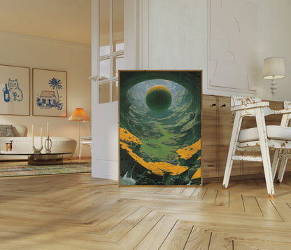 Floating Sphere Surreal Landscape Poster