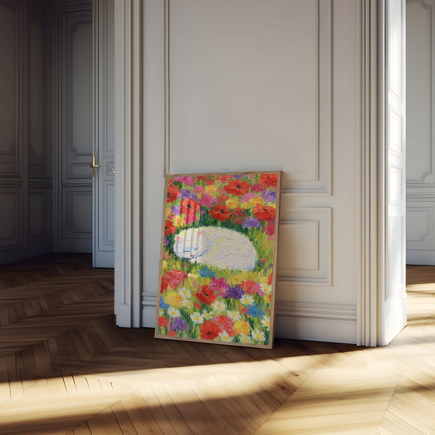 Sover kat i blomsterhave plakat