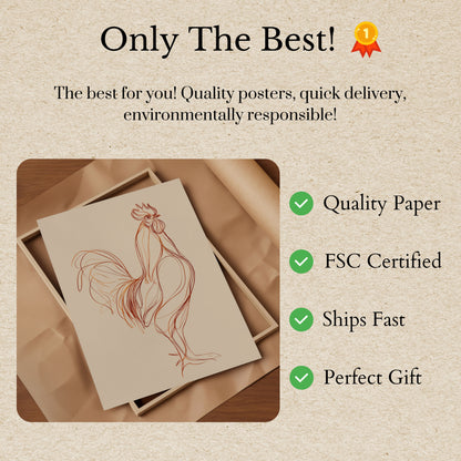 Elegant Rooster Line Art Poster