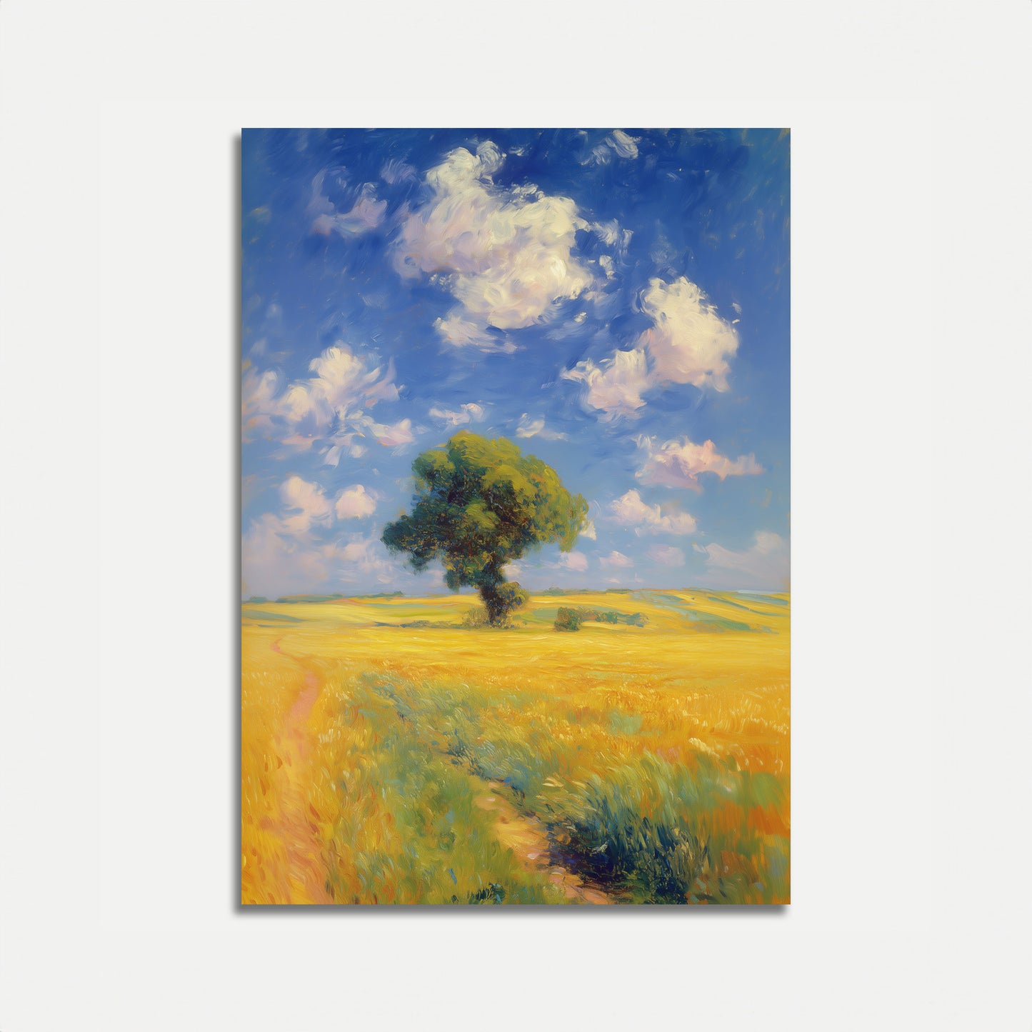 Solitary Tree in Golden Fields Poster