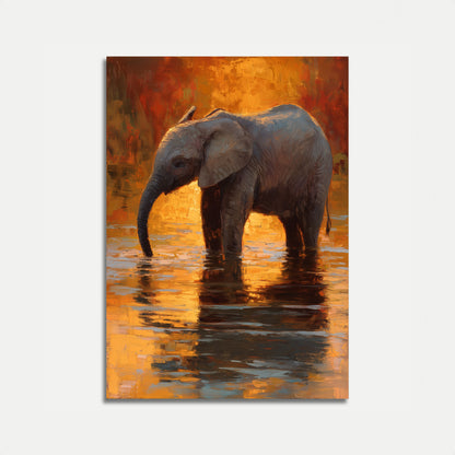 Affiche Éléphant se Baignant au Coucher du Soleil