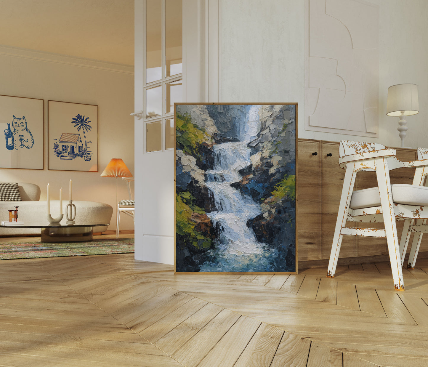 Kaskaderende Bjergvandfalds Plakat