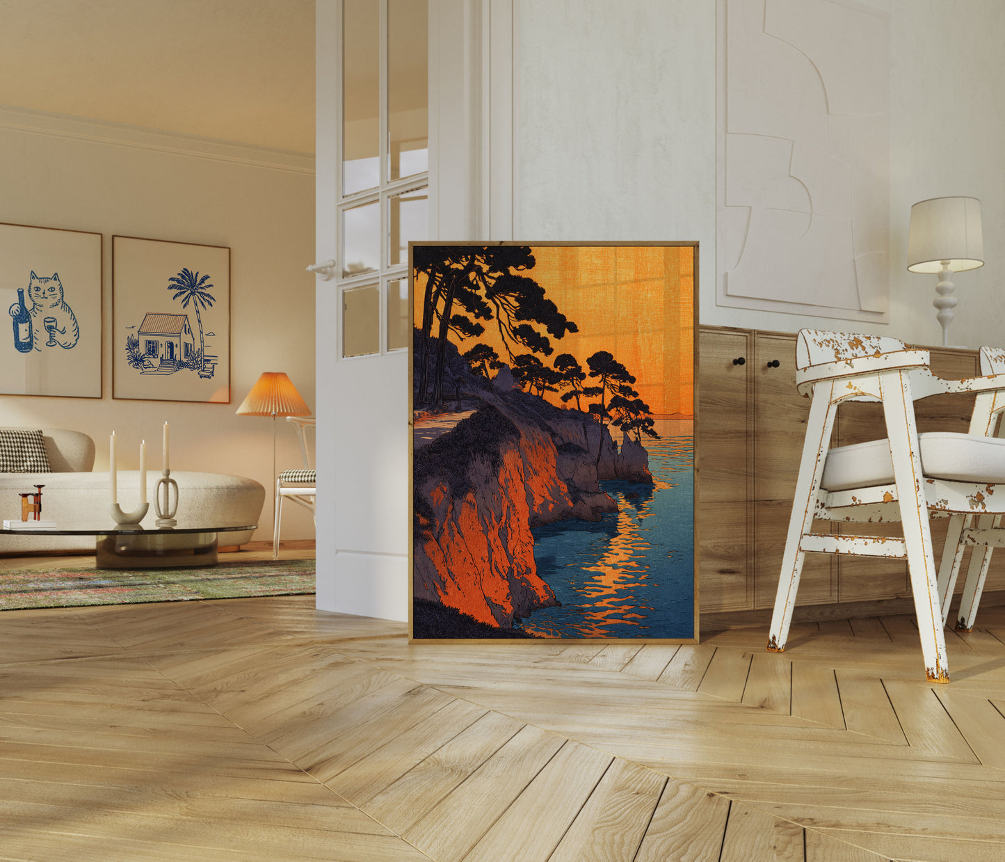 Kystklipperne ved Gylden Solnedgang Plakat