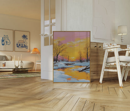 Poster Paesaggio Fluviale al Tramonto Invernale
