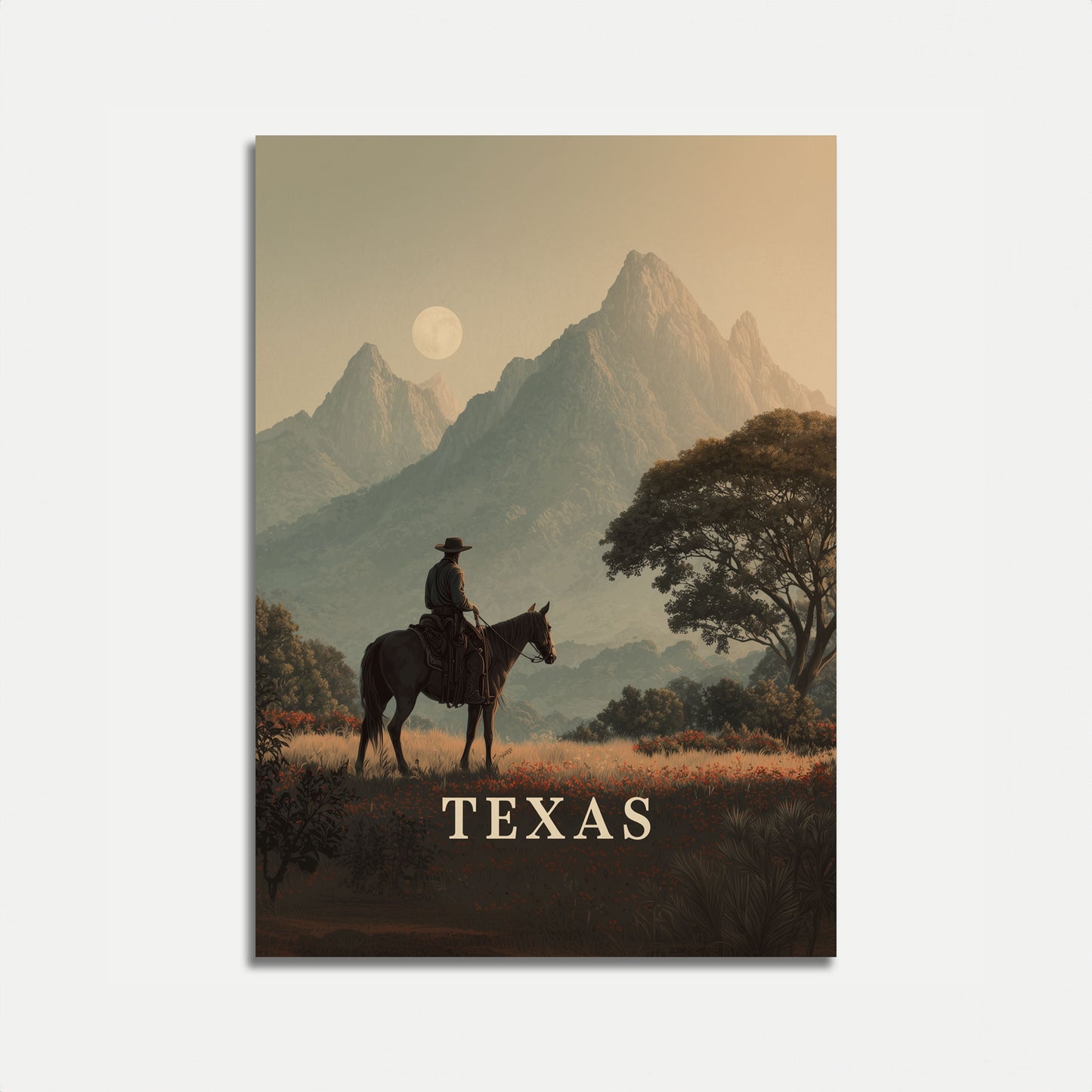 Póster de paisaje texano de vaquero solitario