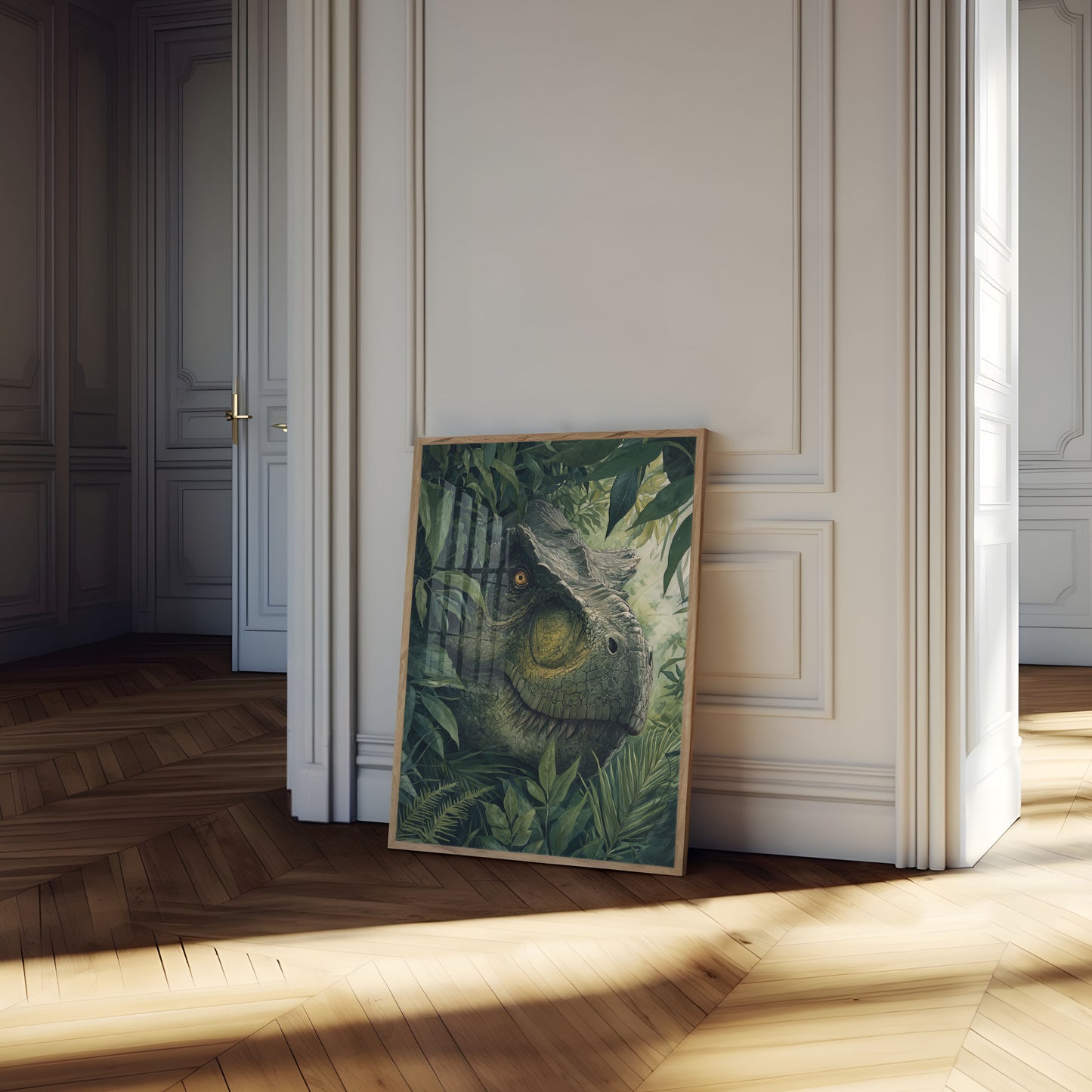 Póster del dinosaurio guardián de la jungla