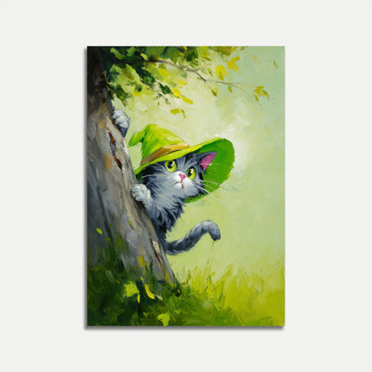 Playful Cat in Green Poster