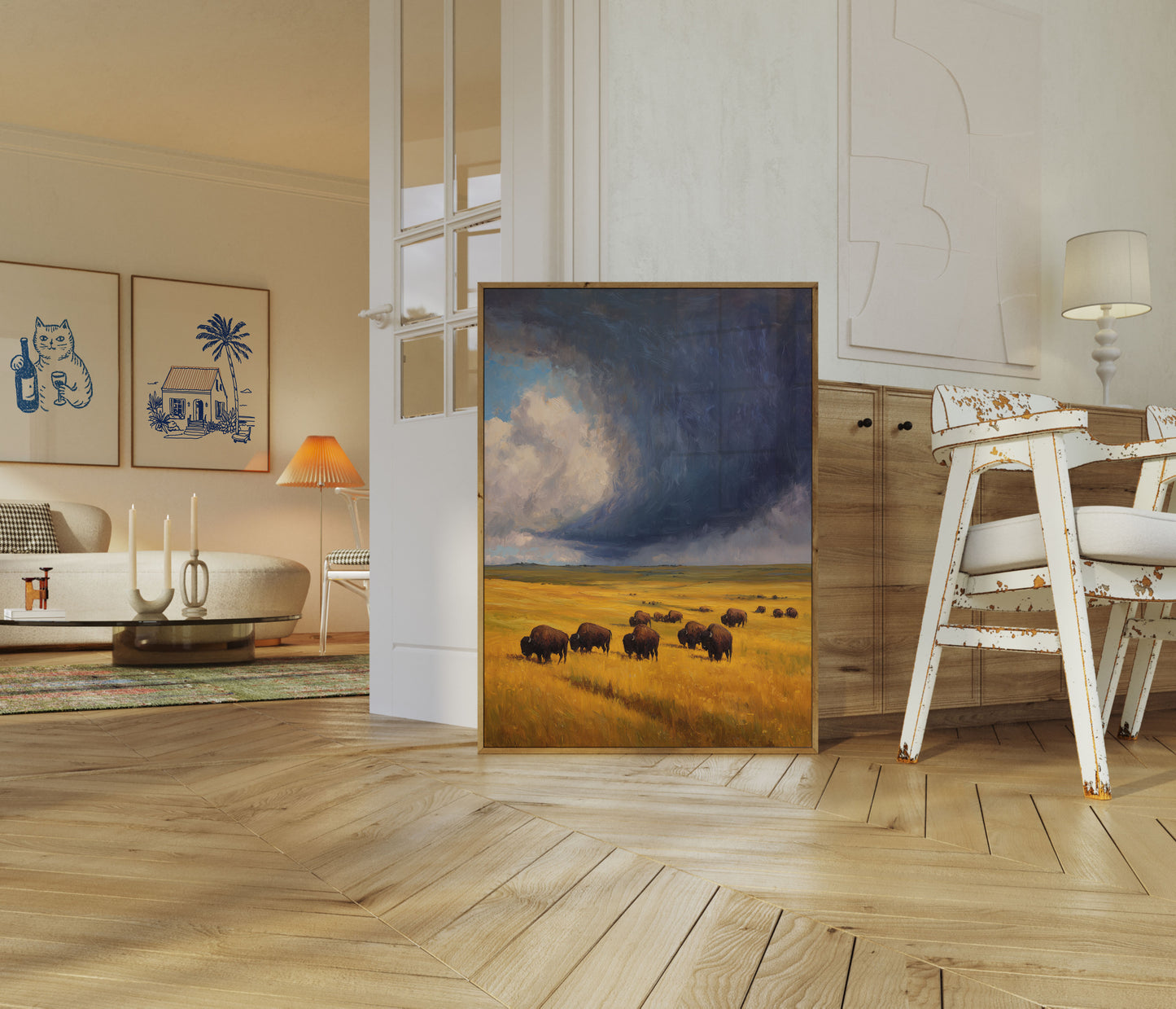 Buffalo Herd Under Stormy Skies Poster