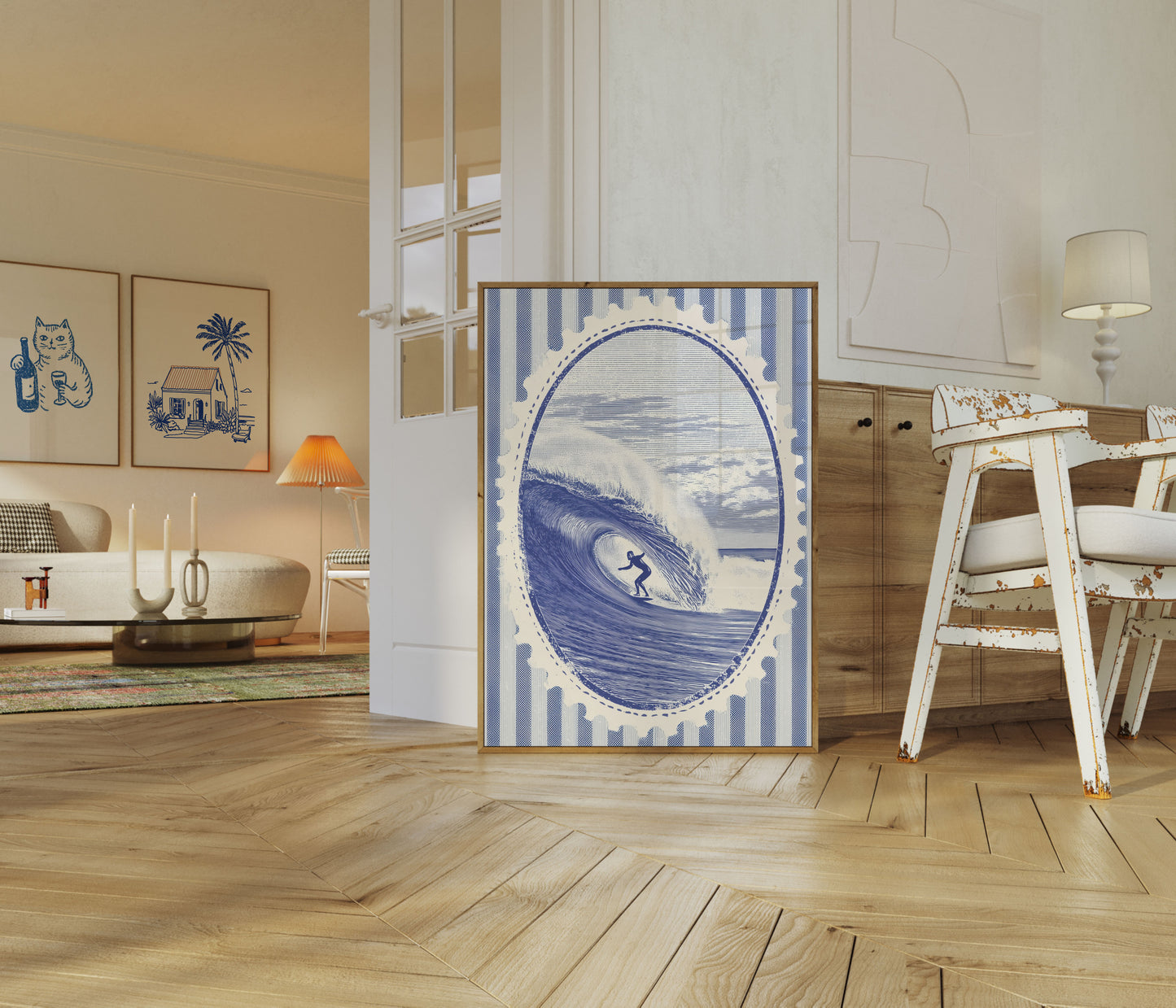 Surfing Blue Wave Poster