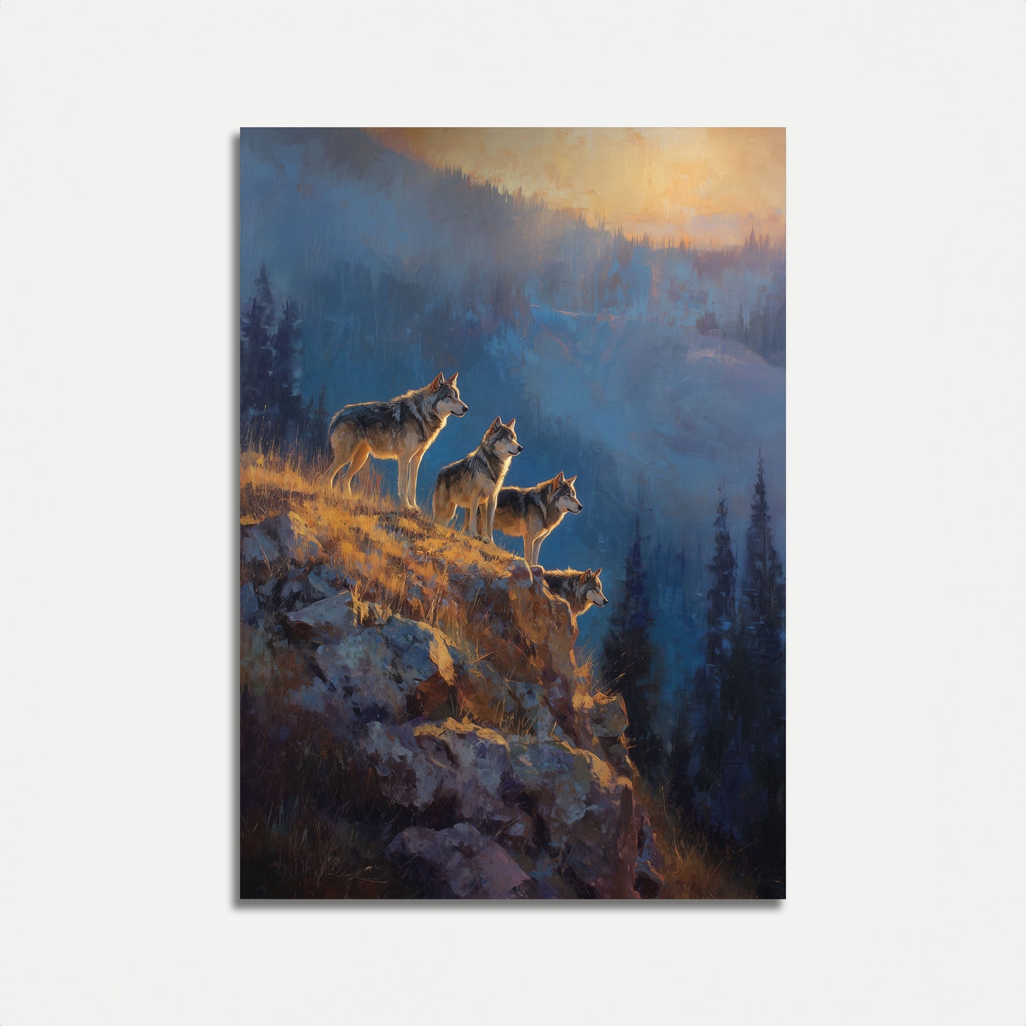 Wölfe auf Bergspitze Plakat