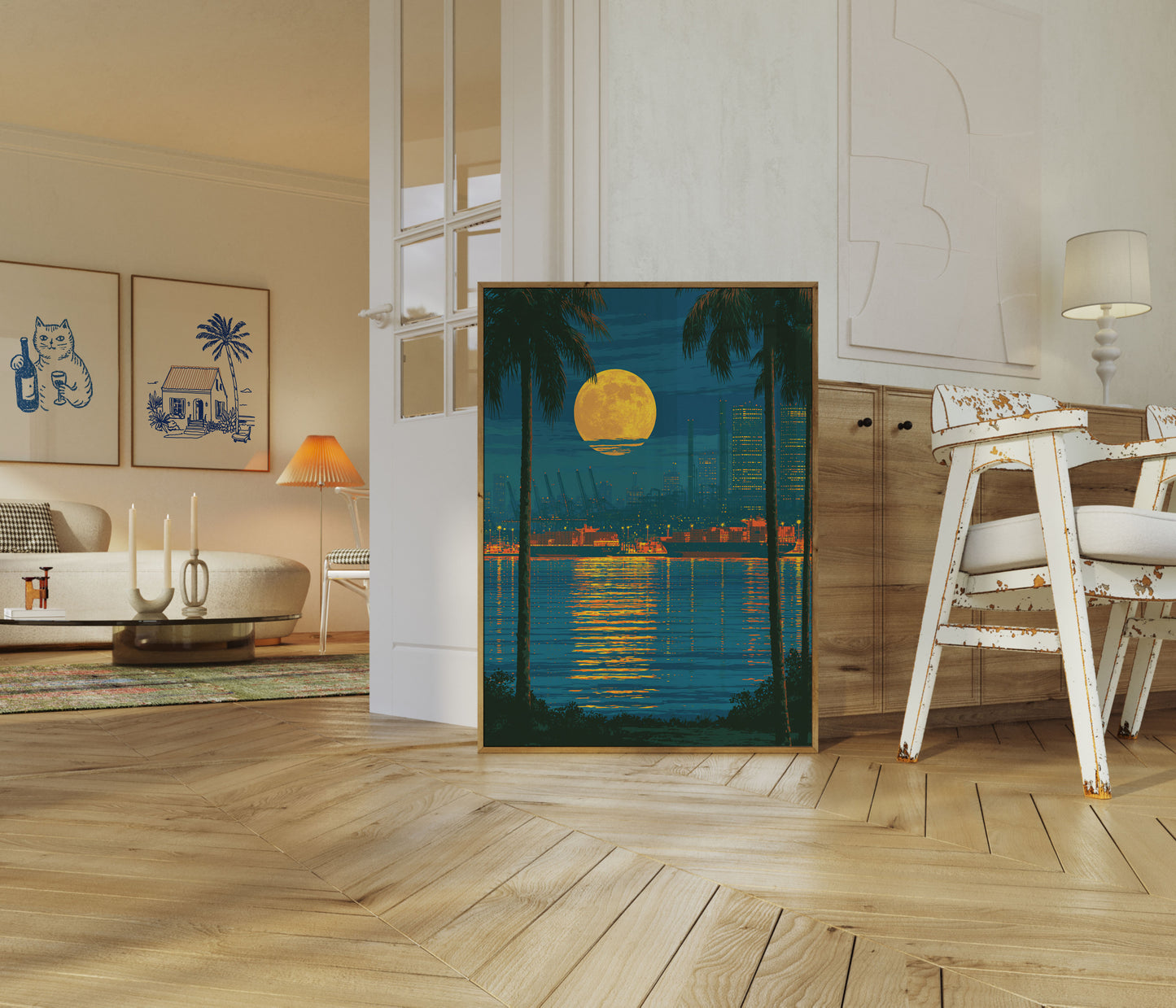 Nattbelyst havneby plakat