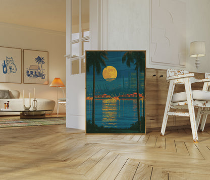 Nattbelyst havneby plakat