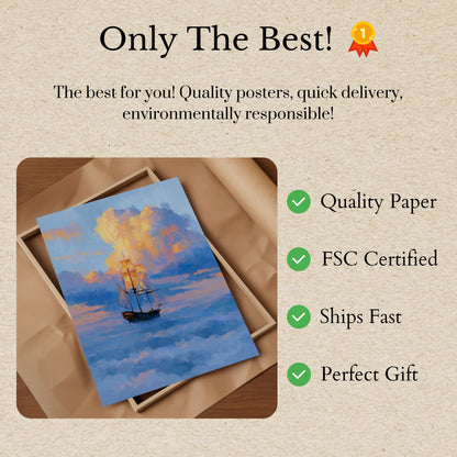 Segelschiff durch Wolken Poster
