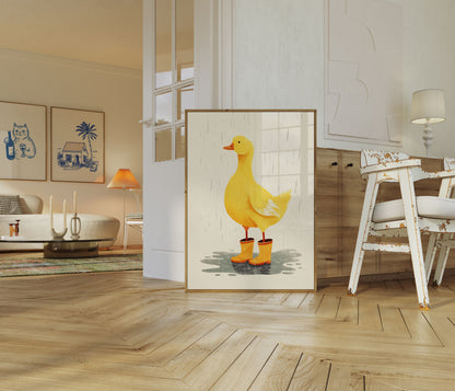 Affiche Canard en Bottes de Pluie Jaunes