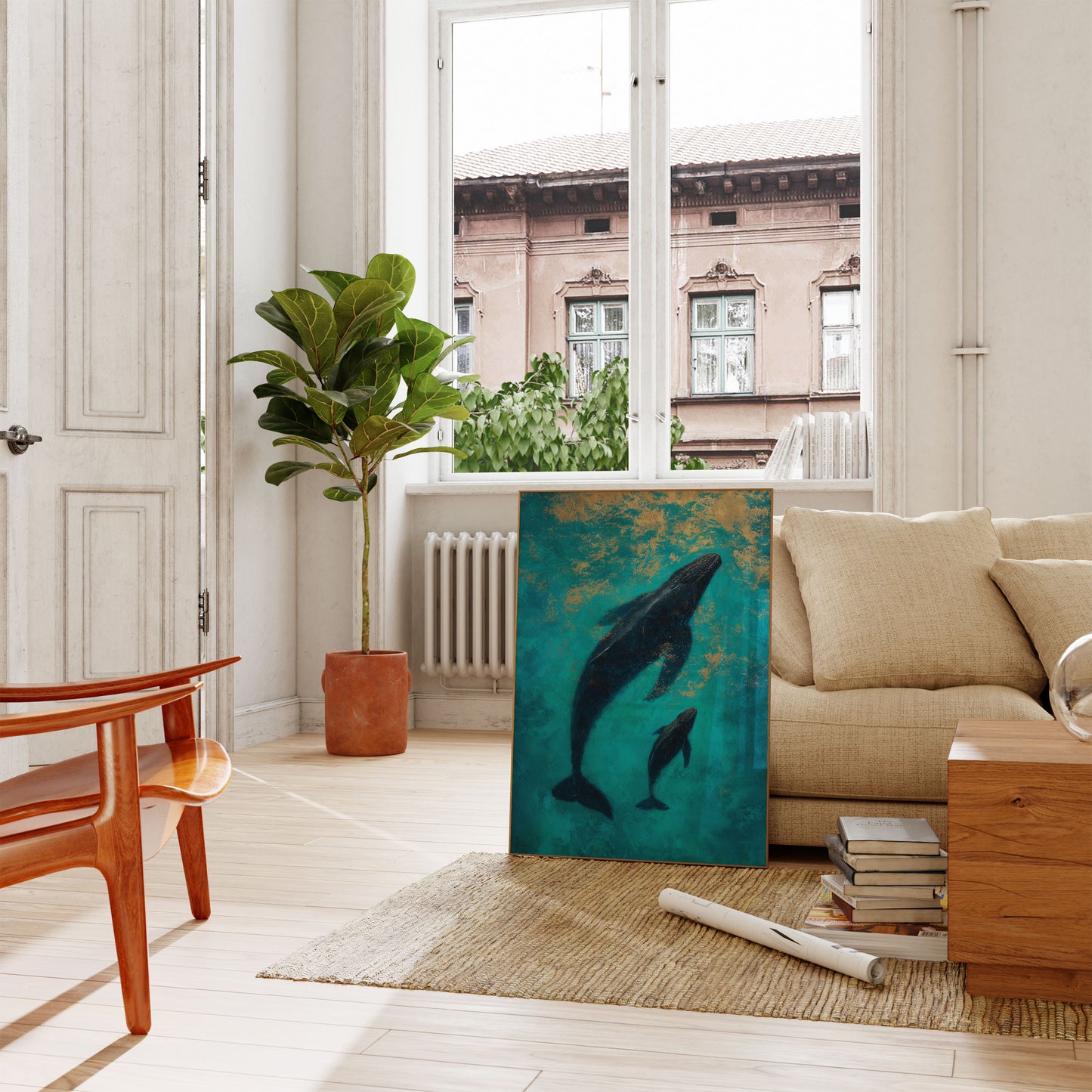 Bultrug Walvis Moeder en Kalf Poster