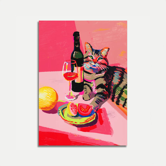 Colorful Cat Wine Night Poster