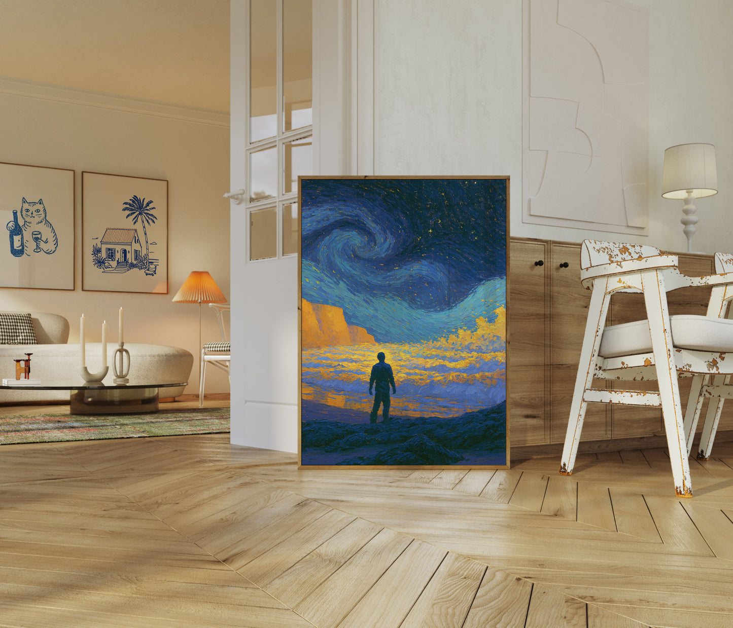 Solitary Dreamer Under Starry Skies Poster