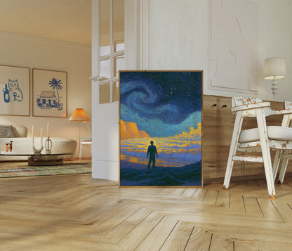 Solitary Dreamer Under Starry Skies Poster