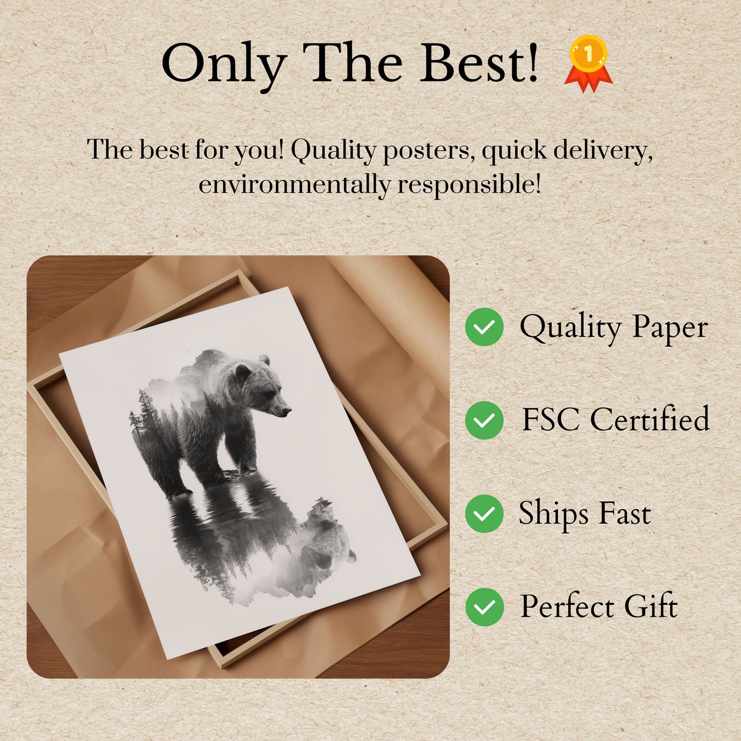 Mountain Forest Bear Reflection Poster