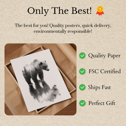 Mountain Forest Bear Reflection Poster