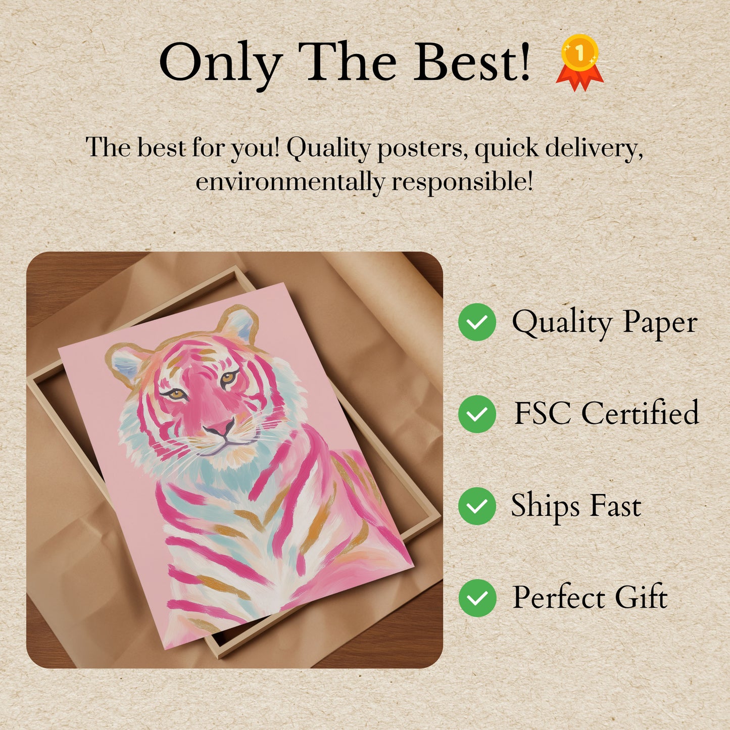 Póster de Arte de Tigre Rosa Pastel