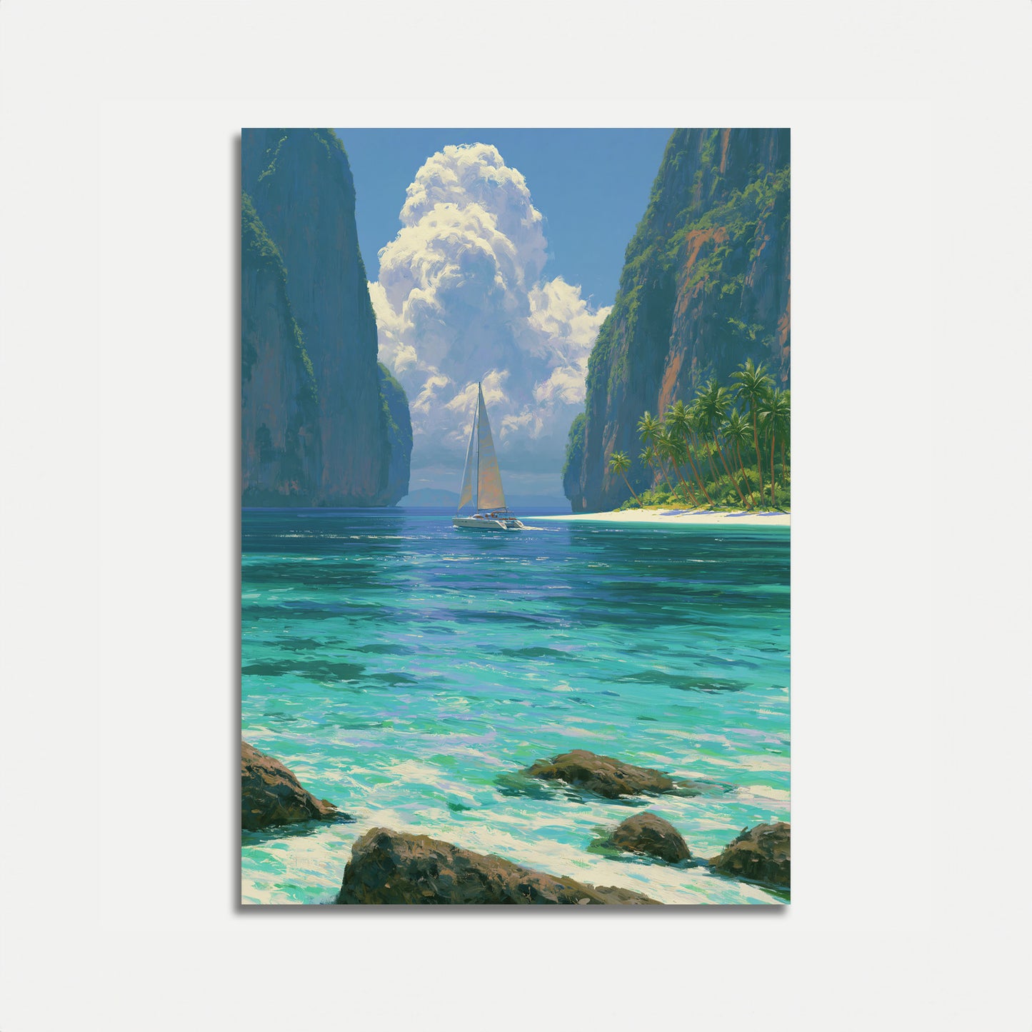Tropisk Paradis Sejlbåd Lagune Plakat
