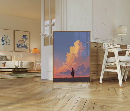 Lone Rider Western Sunset Poster