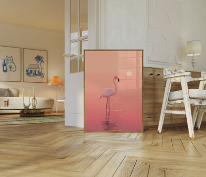 Roze Flamingo Zonsondergang Poster