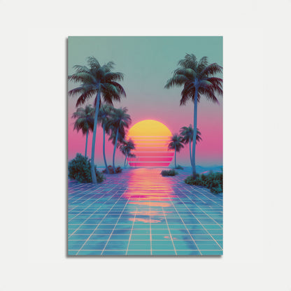 Retro Sunset Palm Landscape Poster