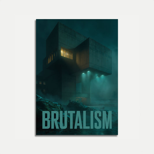 Brutalist Fortress at Night Poster