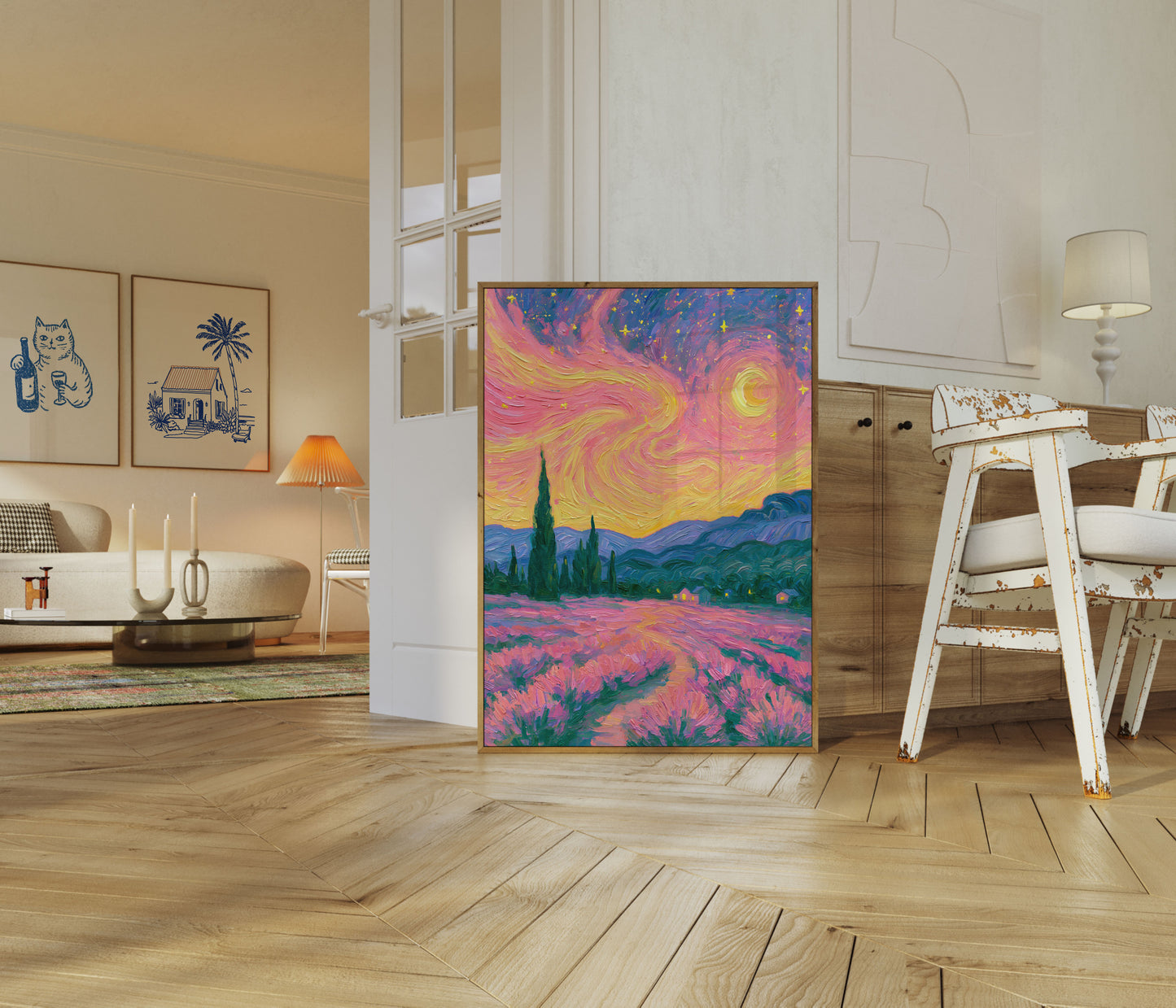 Starry Night Lavender Field Poster