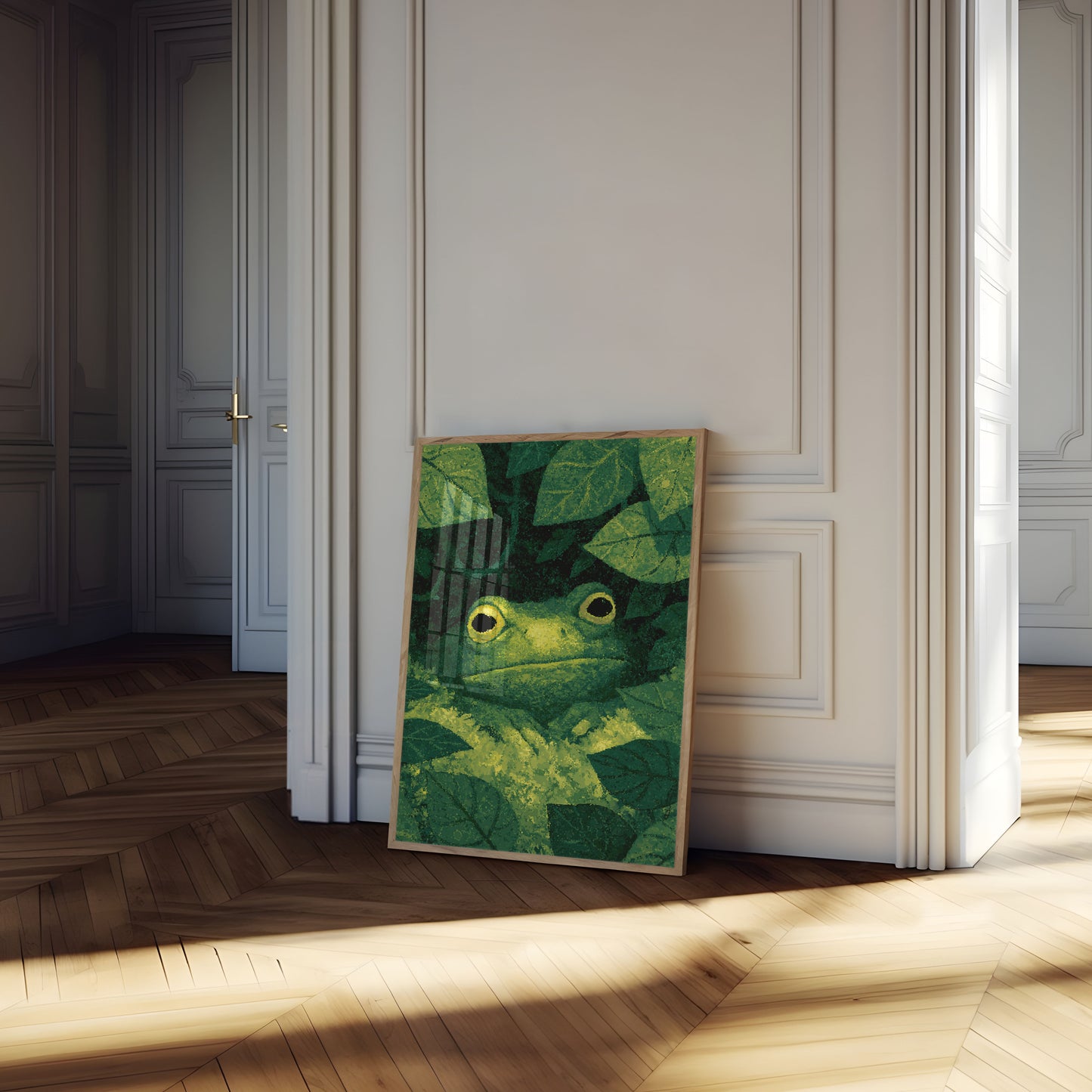 Green Tree Frog in Leaves Poster