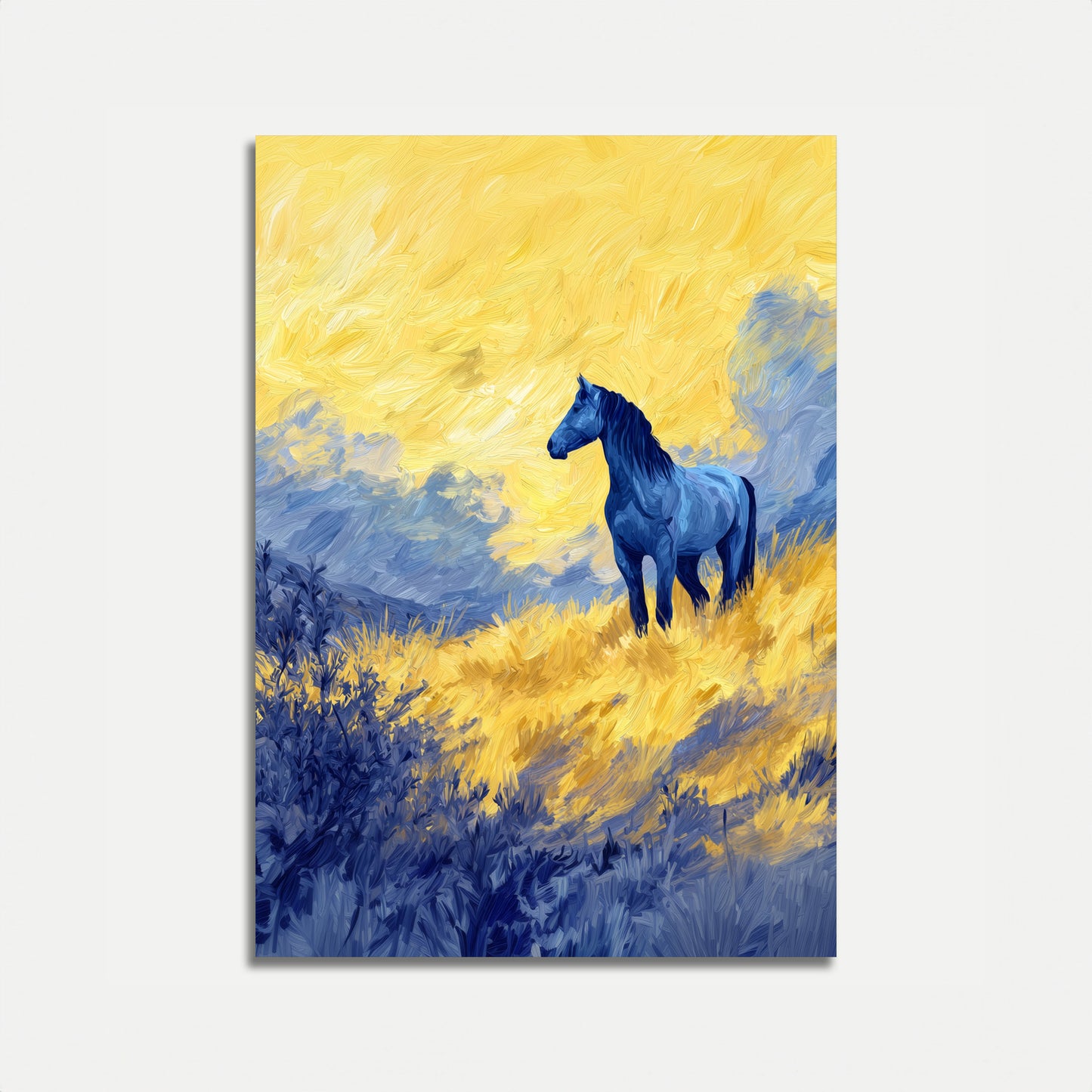 Pôster Cavalo Escuro Paisagem Dourada