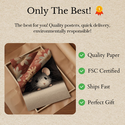 Cozy Mouse Behind Curtain Poster