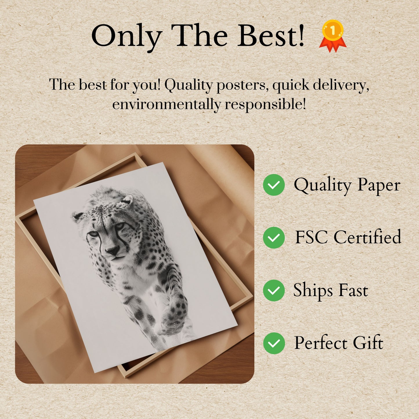 Fierce Cheetah Black and White Poster