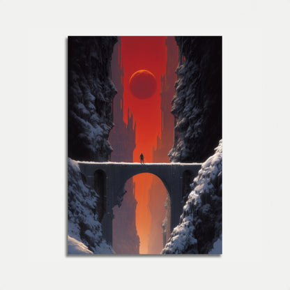 Solitary Traveler in Red Sky Poster
