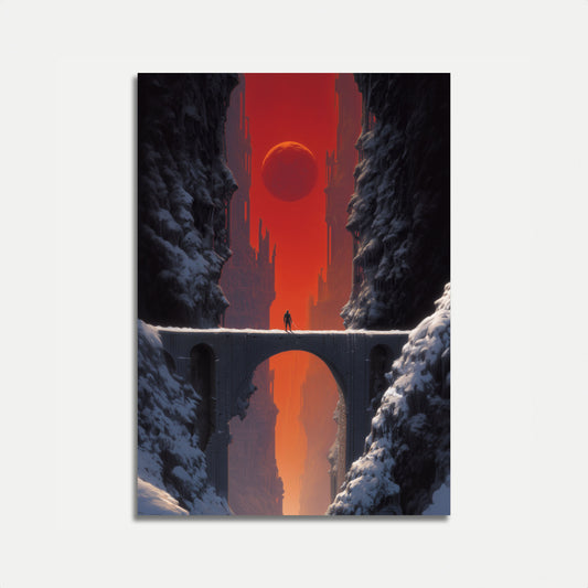 Solitary Traveler in Red Sky Poster