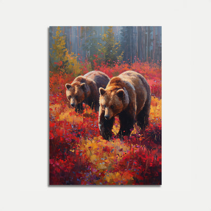 Affiche Ours dans une Prairie de Fleurs Sauvages