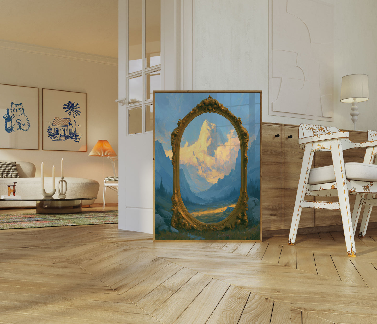 Poster: Bergpanorama Goldener Rahmen