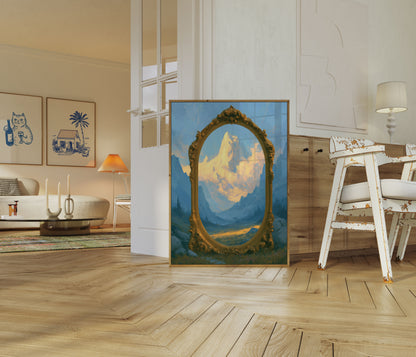 Poster: Bergpanorama Goldener Rahmen
