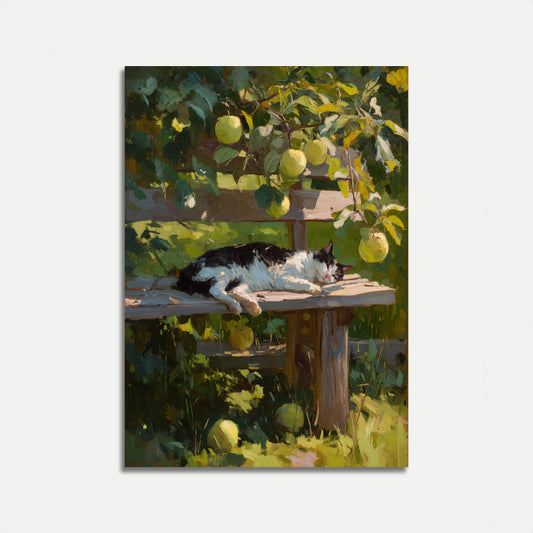 Sleeping Cat Under Apple Tree Poster