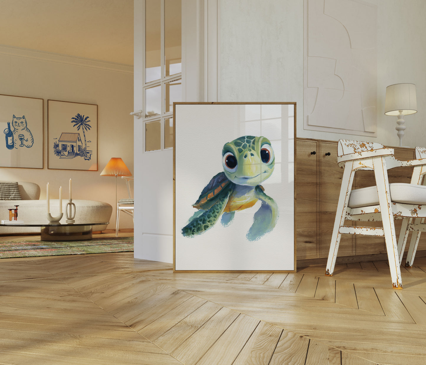 Smiling Sea Turtle Swimming Poster