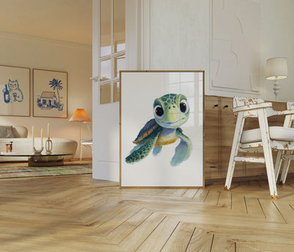 Smiling Sea Turtle Swimming Poster