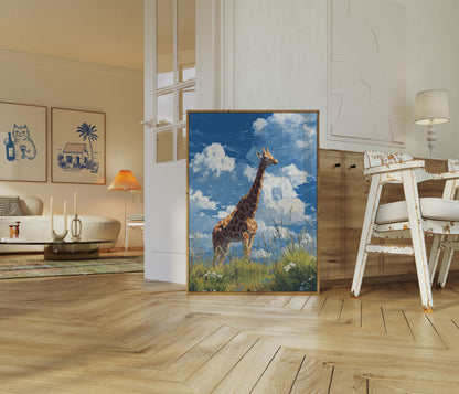 Póster de la pradera de jirafas imponentes