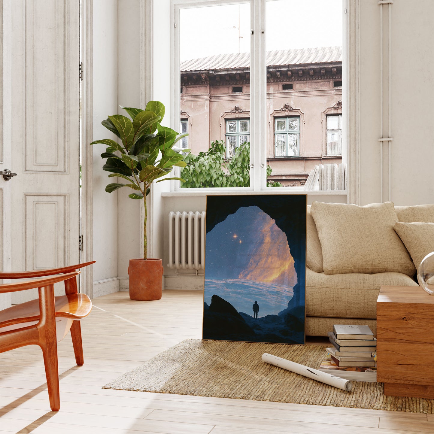 Astronaut blickt auf Sterne Poster