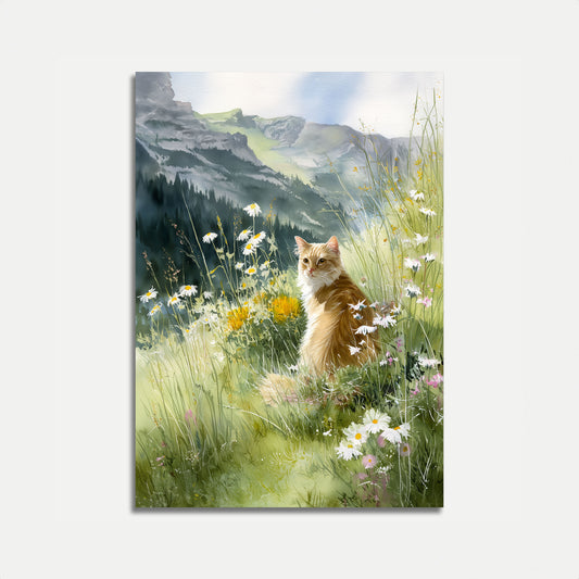 Katze auf Alpenwiesen-Plakat