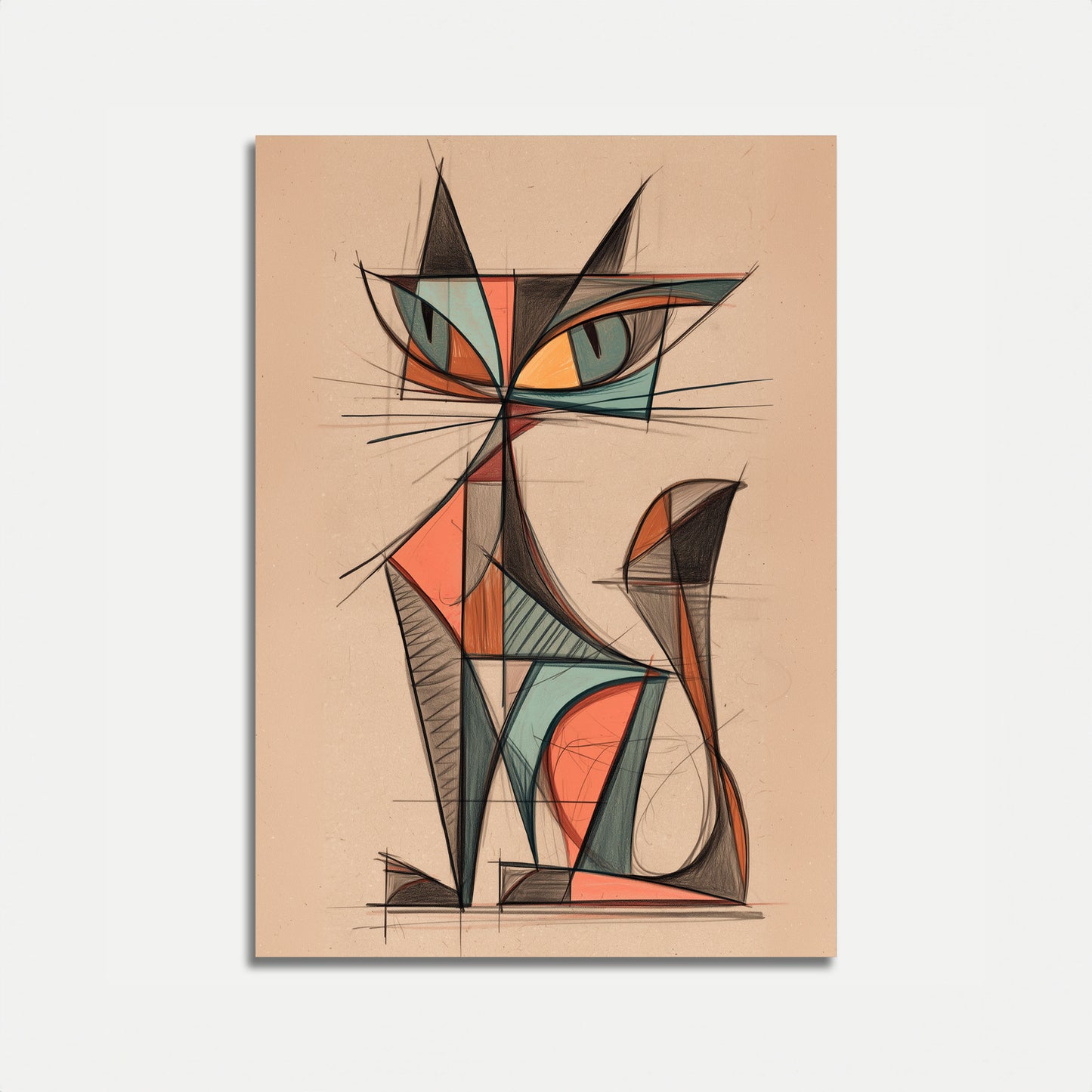 Geometric Cubist Cat Poster